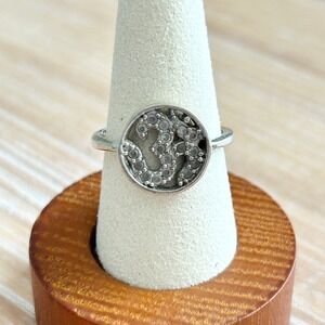Sterling Silver 925 Om Symbol Ring Cz Paved Round Statement Ring Size 6.5